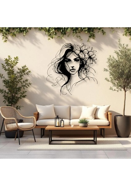 Çiçekli Kadın Figürü Metal Duvar Dekoru – Modern Estetik Sanat Tasarımı