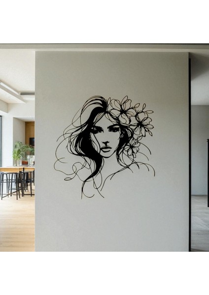 Çiçekli Kadın Figürü Metal Duvar Dekoru – Modern Estetik Sanat Tasarımı