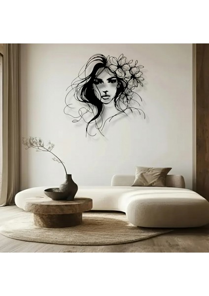 Çiçekli Kadın Figürü Metal Duvar Dekoru – Modern Estetik Sanat Tasarımı