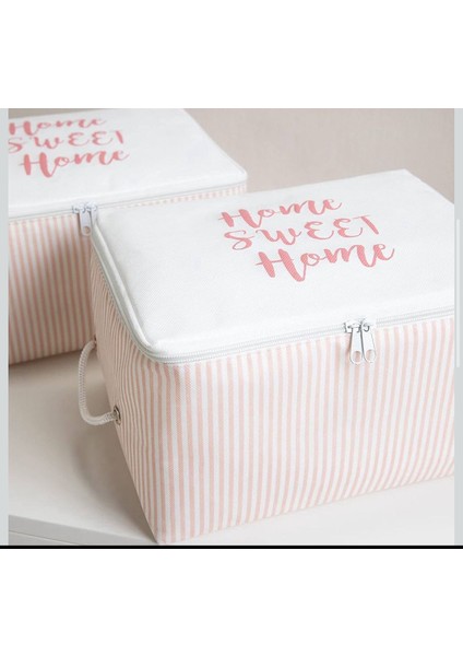 2’li Pudra Pembe Çizgili Kumaş Bebek Hurcu – 30X22X18 cm Düzenleyici Kutu Seti