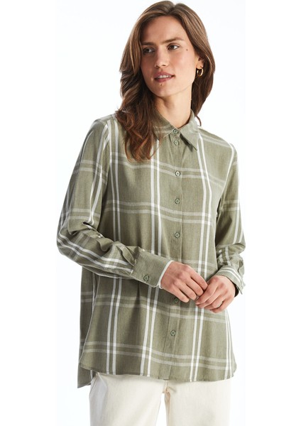 Yeni Sezon Uzun Kollu Ekose Gabardin Kadın Gömlek