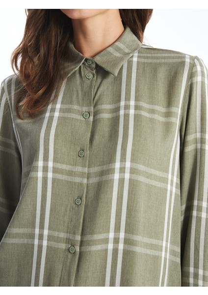 Yeni Sezon Uzun Kollu Ekose Gabardin Kadın Gömlek fırsatları