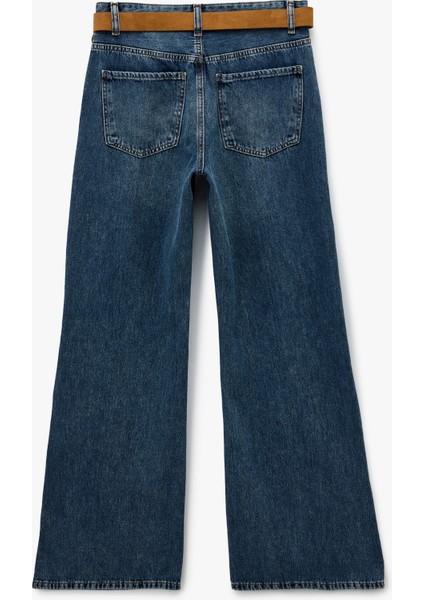 Pamuklu Düğmeli Kemer Detaylı Ispanyol Paça Jean Pantolon - Flare Jeans fiyatları