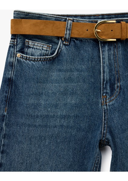 Pamuklu Düğmeli Kemer Detaylı Ispanyol Paça Jean Pantolon - Flare Jeans fırsatları