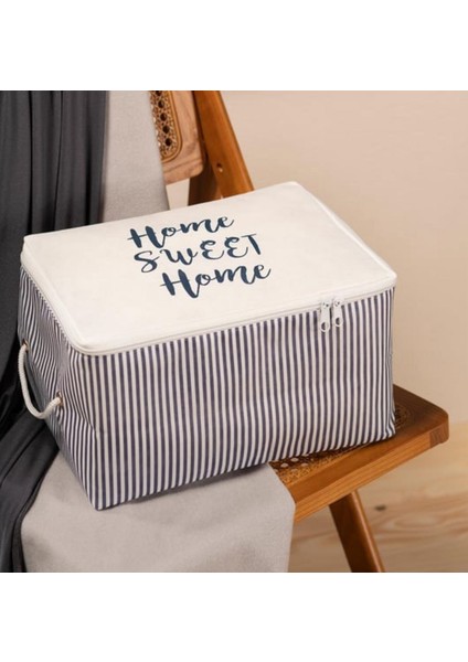 2'li Mavi Çizgili Kumaş Bebek Hurcu - 30X22X18 cm Düzenleyici Kutu Seti