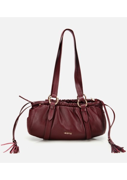 03CAH316710A780 KADIN Deri Bordo Yumuşak Dokulu Bowling Omuz Çantası