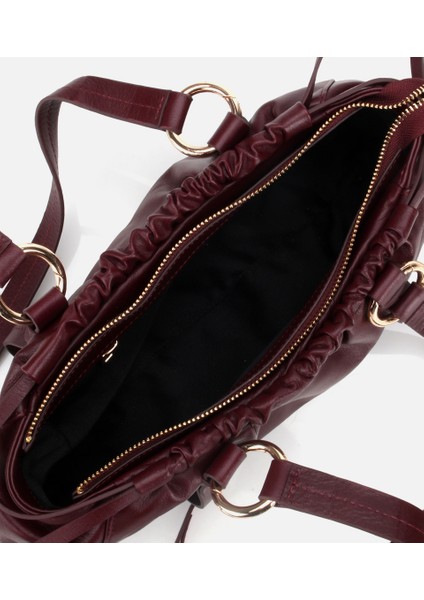 03CAH316710A780 KADIN Deri Bordo Yumuşak Dokulu Bowling Omuz Çantası