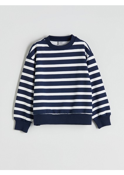 Yeni Sezon Bisiklet Yaka Çizgili Kız Çocuk Sweatshirt