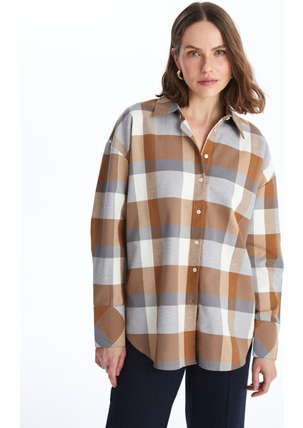 Yeni Sezon Ekose Uzun Kollu Kadın Gömlek