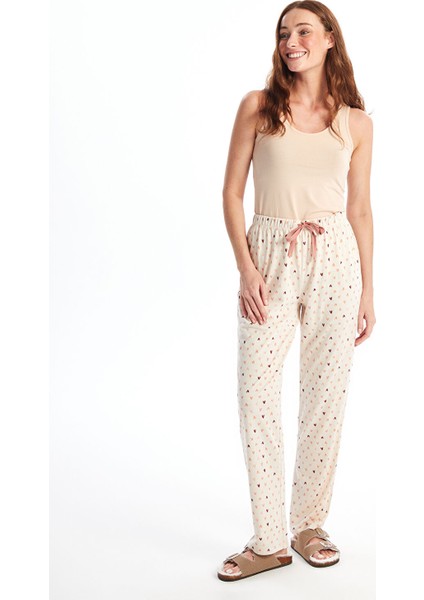 Yeni Sezon Beli Lastikli Desenli Kadın Pijama Alt