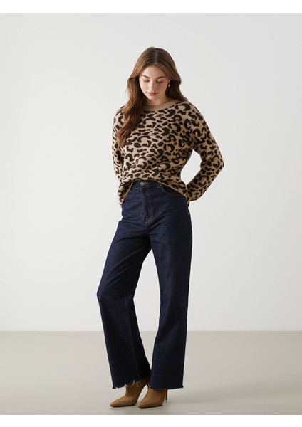 Yeni Sezon Bisiklet Yaka Leopar Desenli Kadın Triko Kazak fiyatları