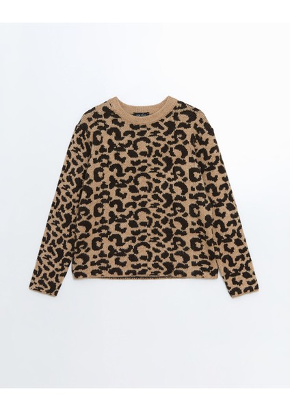 Yeni Sezon Bisiklet Yaka Leopar Desenli Kadın Triko Kazak indirimleri