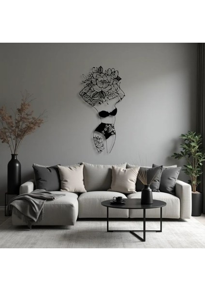 Çiçekli Kadın Silüeti Metal Duvar Dekoru – Feminen Zarafetin Sanatsal Yansıması