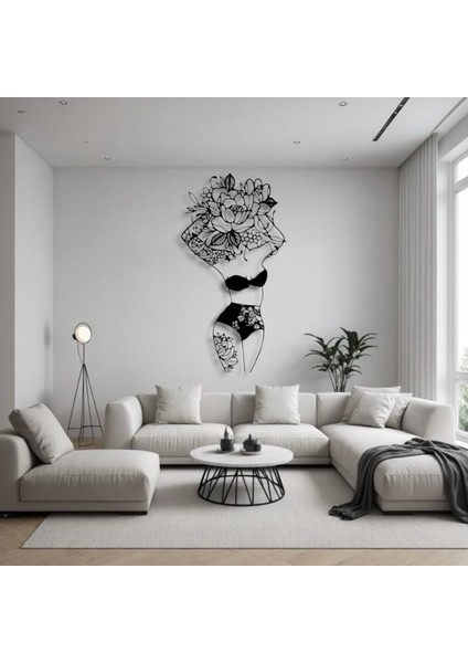 Çiçekli Kadın Silüeti Metal Duvar Dekoru – Feminen Zarafetin Sanatsal Yansıması