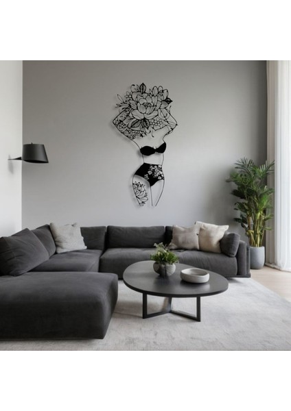 Çiçekli Kadın Silüeti Metal Duvar Dekoru – Feminen Zarafetin Sanatsal Yansıması