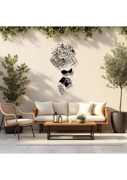 Çiçekli Kadın Silüeti Metal Duvar Dekoru – Feminen Zarafetin Sanatsal Yansıması