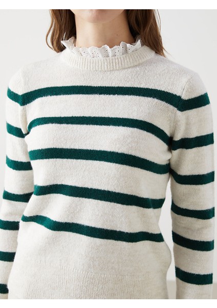 Yeni Sezon Dik Yaka Çizgili Kadın Triko Kazak modelleri