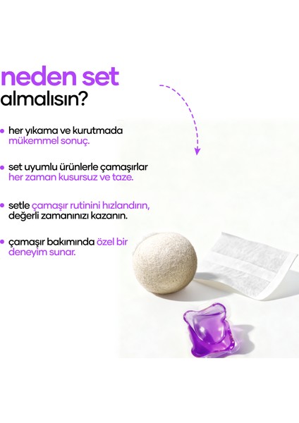 3'lü Tanışma Paketi - Kapsül Çamaşır Deterjanı Lavanta Kokulu - Kurutma Mendili - Yün Kurutma Topu fiyatları