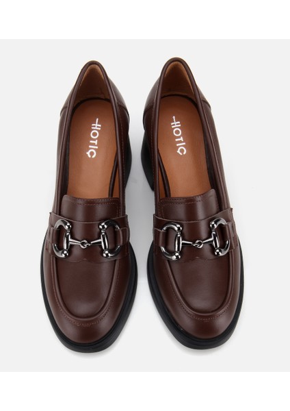 01AYH312800A480 KADIN Deri Kahverengi Tokalı Yüksek Topuklu Klasik Loafer