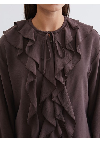 Yeni Sezon Bisiklet Yaka Fırfırlı Bluz modelleri