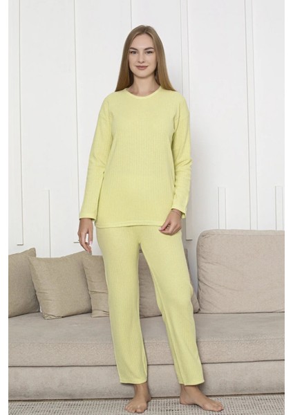 Pamuklu Kalın Kışlık Interlok Şeritli Uzun Kollu Örme Pijama Takımı fiyatları