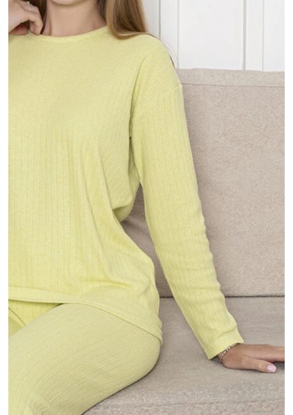 Pamuklu Kalın Kışlık Interlok Şeritli Uzun Kollu Örme Pijama Takımı modelleri