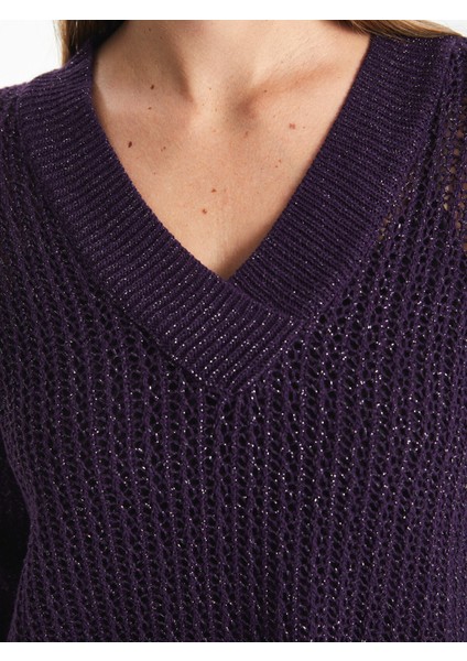 Yeni Sezon V Yaka Ajurlu Uzun Kollu Kadın Triko Kazak modelleri