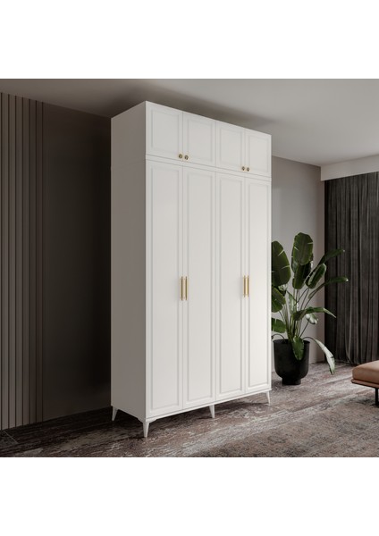 Milas Gold 4 Kapaklı Komple Mdf Ayaklı Yüklüklü Gardırop - Elbise Dolabı -Yüklük Dolabı