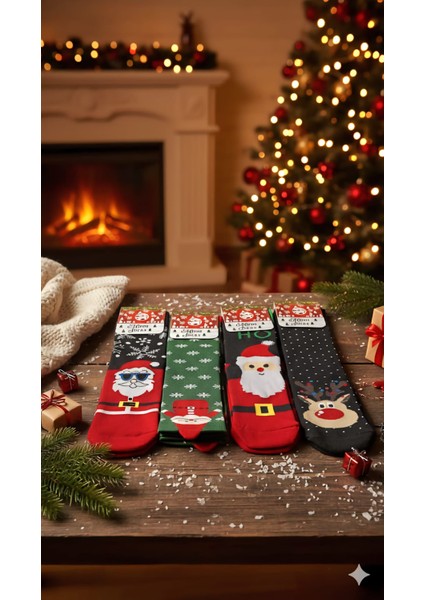 ; Tüylü Kıvrık Havlu Thermal Çorap; Kışlık; Asorti 4'lü Paket; 36-40 Numara