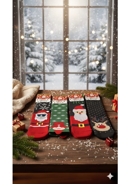 ; Tüylü Kıvrık Havlu Thermal Çorap; Kışlık; Asorti 4'lü Paket; 36-40 Numara modelleri