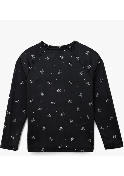 Uzun Kollu Bisiklet Yaka Fiyonk Desenli Kadife Pijama Üstü fiyatları