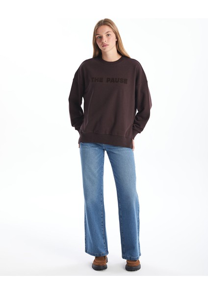 Yeni Sezon Bisiklet Yaka Nakışlı Oversize Kadın Sweatshirt fiyatları