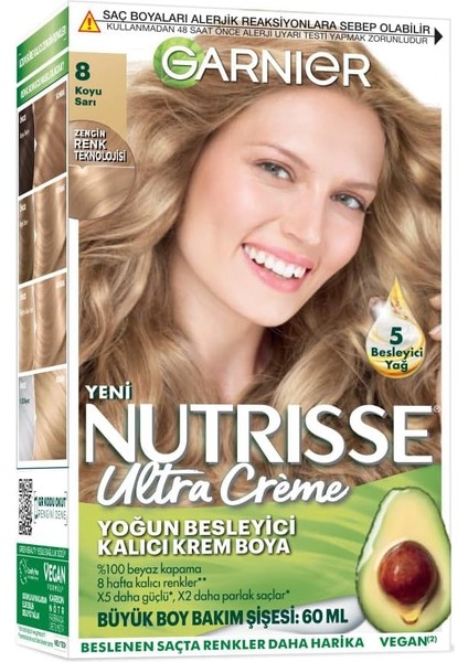 Garnier Nutrisse Yoğun Besleyici Kalıcı Krem Saç Boyası 8 Koyu Sarı fiyatları