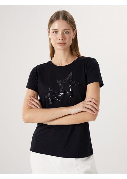 Yeni Sezon Bisiklet Yaka Işlemeli Kısa Kollu Kadın Bluz