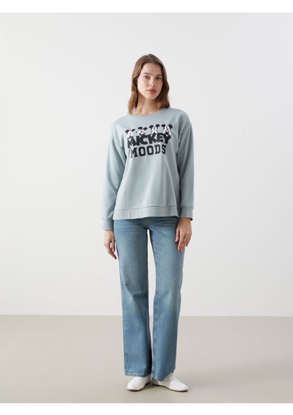 Yeni Sezon Bisiklet Yaka Mickey Mouse Baskılı Kadın Sweatshirt fiyatları