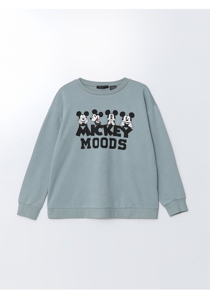 Yeni Sezon Bisiklet Yaka Mickey Mouse Baskılı Kadın Sweatshirt indirimleri