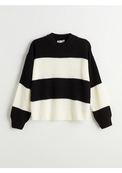 Yeni Sezon Bisiklet Yaka Renk Bloklu Oversize Kadın Triko Kazak indirimleri