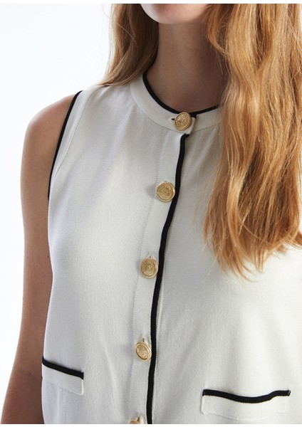 Yeni Sezon Kadın Bisiklet Yaka Düz Triko Yelek modelleri