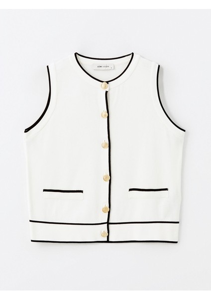 Yeni Sezon Kadın Bisiklet Yaka Düz Triko Yelek indirimleri