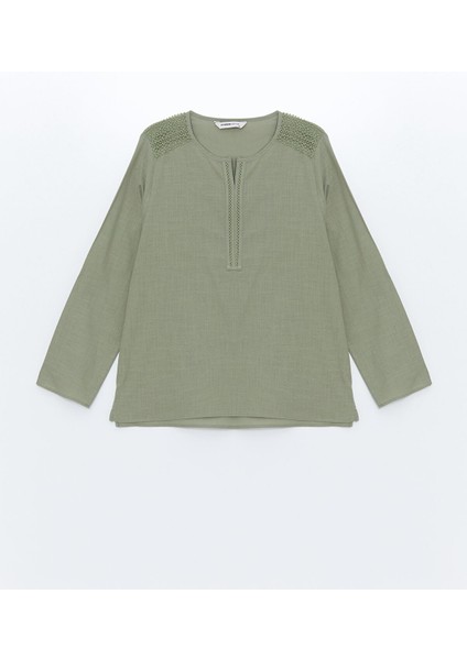 Yeni Sezon Kaçık Yaka Dantel Detaylı Uzun Kollu Kadın Bluz indirimleri