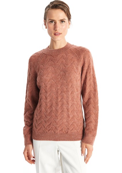 Yeni Sezon Bisiklet Yaka Kendinden Desenli Kadın Triko Kazak