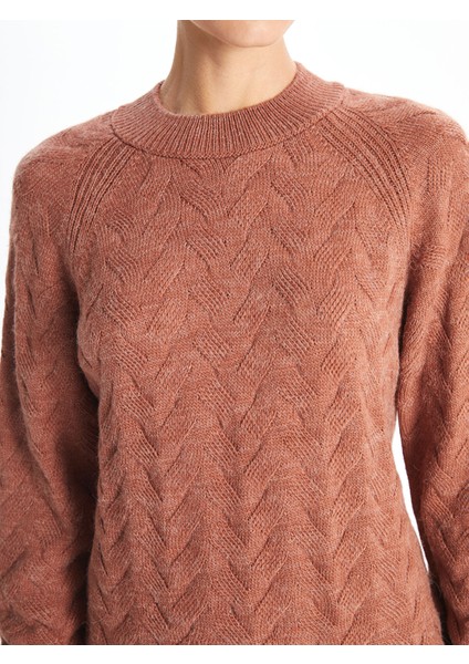 Yeni Sezon Bisiklet Yaka Kendinden Desenli Kadın Triko Kazak modelleri