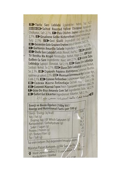 Malatya Pazarı Murat Palancı Murat Palancı Tuzlu Sarı Leblebi, A Ka&apos;lite, 180GR, 12&apos;li modelleri