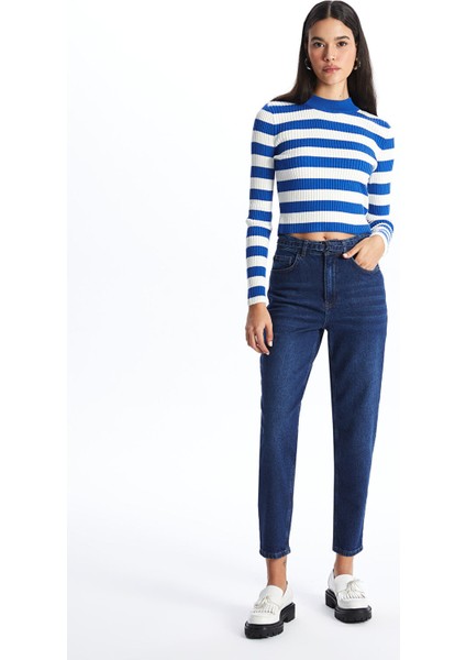 Yeni Sezon Bisiklet Yaka Renk Bloklu Uzun Kollu Kadın Triko Kazak modelleri