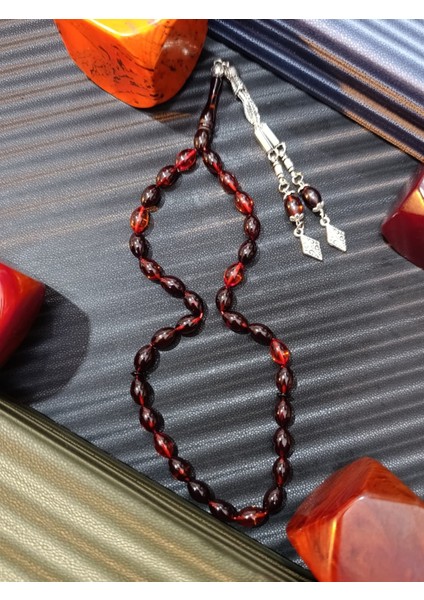 Ateş Kehribar Tesbih – Arpa Kesim