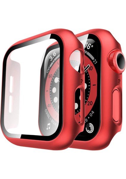 ile Uyumlu Ekran ve Kılıf Bir Arada Kasa Tam Koruma (41MM, Kırmızı)