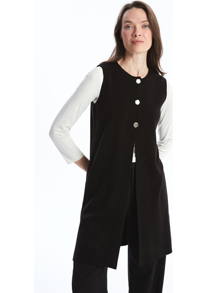 Yeni Sezon Kadın Bisiklet Yaka Düz Triko Yelek