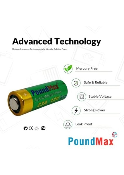 Adet 23A 12 V Alkali Pil, 23AE, A23, LRV08, MN21, V23GA, A23S, L1028, 8LR932, P23GA, Garaj Kapısı Açıcıları, Uzaktan Kumandalar, Alarm Sistemleri Için Günlük Kullanım Için Cıva Içermeyen Piller modelleri