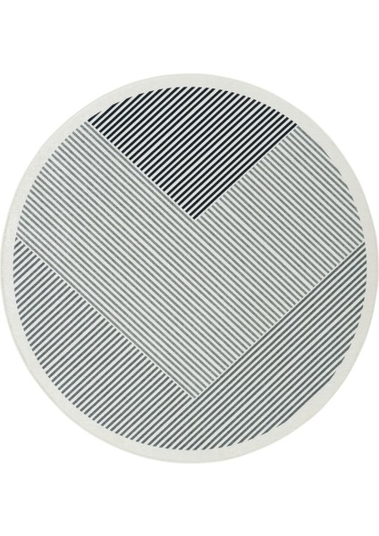 Pratico Gri Yuvarlak Halı Dijital Baskı Geometrik Desen Yumuşak Kaymaz Taban Yıkanan Mutfak Halısı