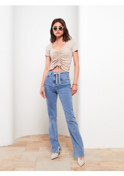 Yeni Sezon V Yaka Düz Kısa Kollu Pamuklu Kadın Tişört modelleri